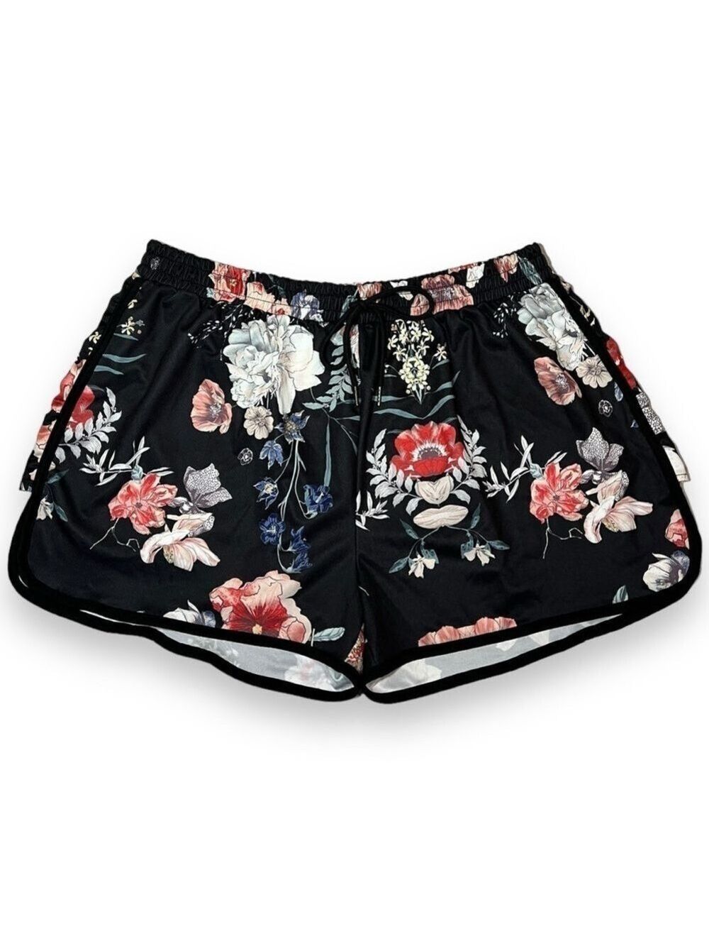 Love You Dear Women’s Floral Drawstring Track Shorts Black Size 3XL